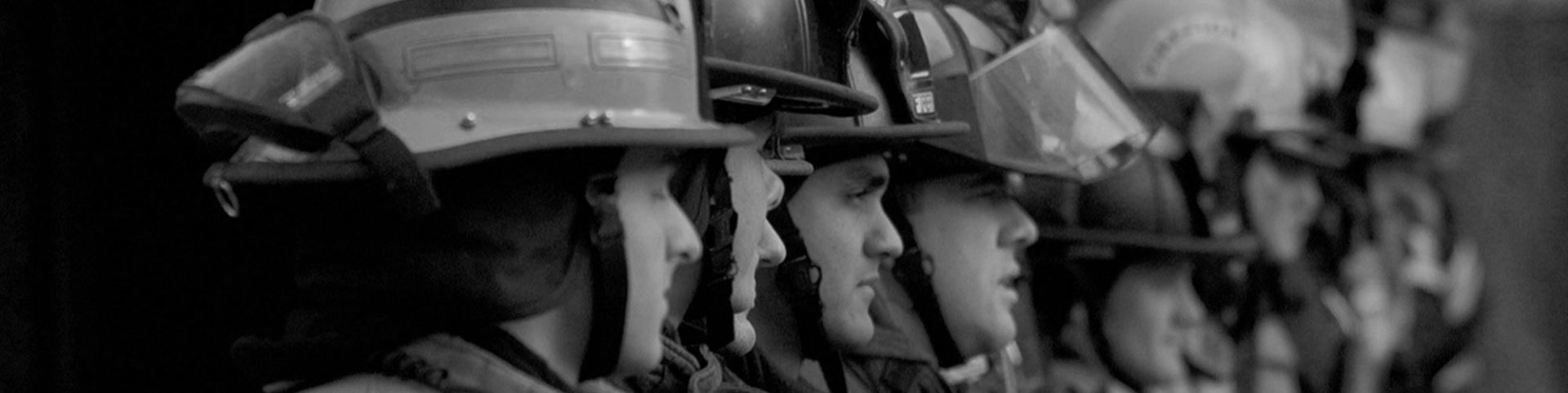 Line of fire fighter faces